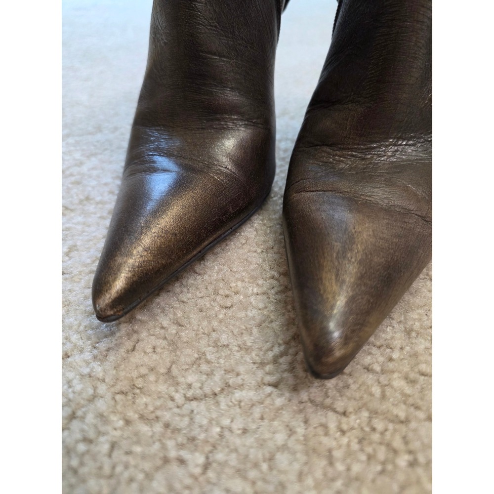 Carlos by Carlos Santana Bronze Metallic Leather Buckle‎ Ankle Boots Pointed Toe - Picture 12 of 14